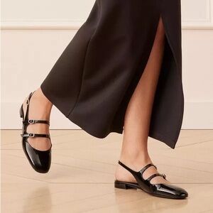 NWT Stuart Whitman Claris Mary Jane Slingback Flats Black Sz 7